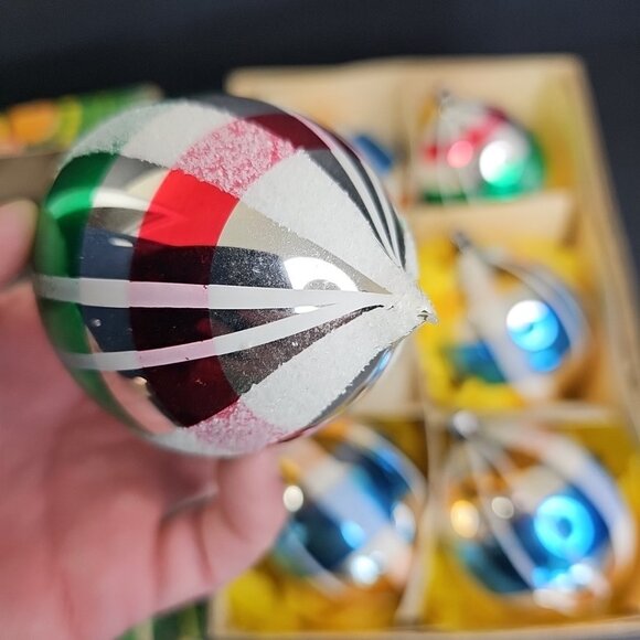 Large East Germany Christmas Ornament 6pc Baubles Oblong Mercury Glass 4" X 2.5" - Picture 16 of 16